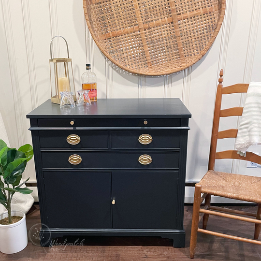 Sold - Navy Blue Vintage Mahogany Server By Drexel | Sideboard Or Bar Cabinet Heppelwhite Dovetailed