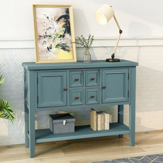 Vintage Buffet Sideboard Console MDF Panels Table with Four Storage Drawers Two Cabinets and Bottom Shelf