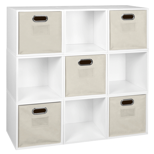 Noble Connect Storage Set - 9 Cubes and 5 Canvas Bins- White Wood Grain/Natural