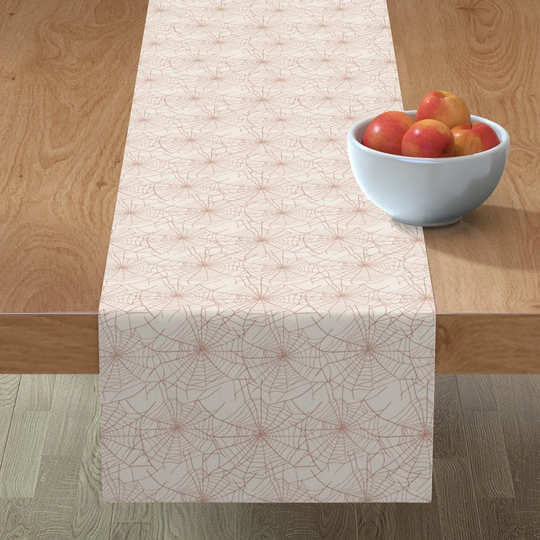 Neutral Halloween Table Runner - Spider Web By Moshito Design Autumn Spiders Haunted Beige Cotton Sateen Spoonflower