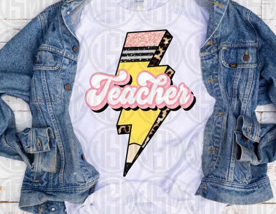 Teacher - Pencil Lighting Bolt Transfer Shirt Iron On Sublimation