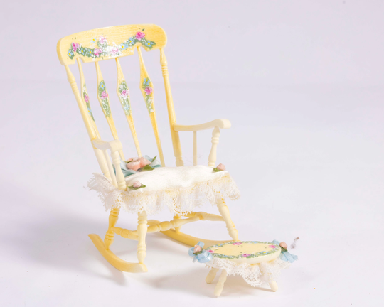 Chrysnbon Rocking Chair & Foot Stool, Painted & Decorated
