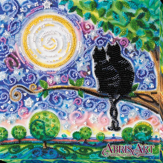 Diy Bead Embroidery Kit On Art Canvas "Together - Romantic Cats" Size 7.9"×7.9" | 20x20 cm, Gift