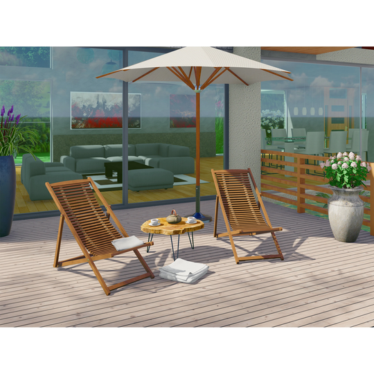 Outdoor Patio Garden Wooden Camping Chairs - Beacher Jasper Relax Patio Chairs Set of 2 - Natural Oil Finish