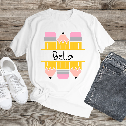 Personalized Pencil Tshirt With Child's Name, Back To School First Day Of School, Pencil