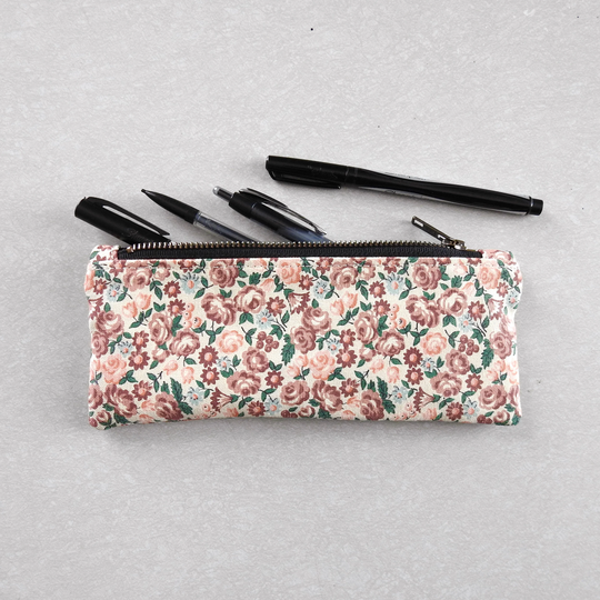 Pink Floral Pencil Case, Zipper Pouch, 1950S Vintage Fabric