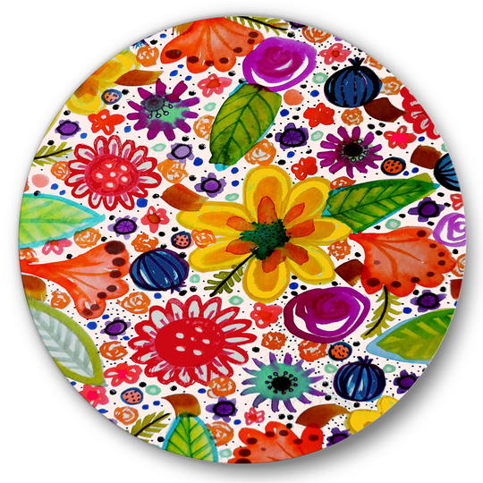 Designart 'Colorful Spring Flowers' Cottage Metal Circle Wall Art