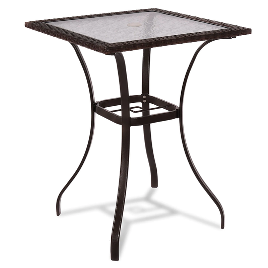 Patio Table Outdoor Square Table Glass Top for Yard Garden Pool