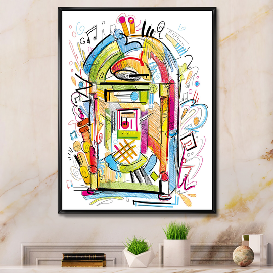 Designart 'Music Colorful Jukebox Abstract Design' Modern Framed Canvas Wall Art