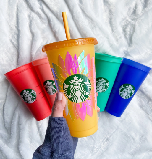 Sunflower Summer Color Changing Cup . Starbucks Iced Coffee Water Bottle Reusable Venti Gift For Her