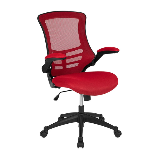 Offex Mid-Back Mesh Swivel Ergonomic Task Office Chair with Flip-Up Arms - Red