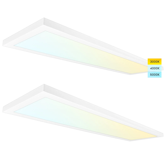 Luxrite 1x4 FT Surface Mount LED Flat Panel Light 3 Color Selectable 4000 Lumens Dimmable Damp Rated UL Listed 2 Pack