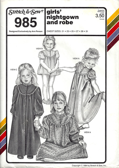 stretch & Sew 985 Sewing Pattern For Girls Nightgown & Robe Sz 21-31 Chest Uncut