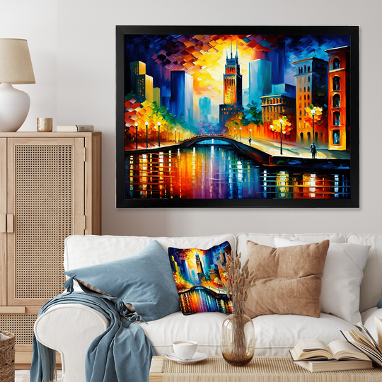 Designart 'Colorful Chicago Downtown' Cityscapes Framed Art Print