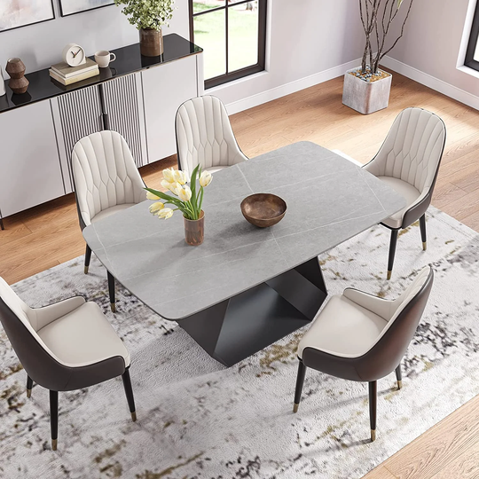 63" Sintered Stone Dining Table for 4-6, Modern Gray Kitchen Table with Carbon Steel Base - 62.99