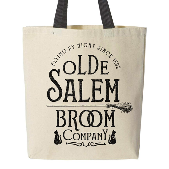 Witch Tote Bag, Olde Salem Broom Company Goth Shopping Makeup Cosmetic Wicca Magic Spell