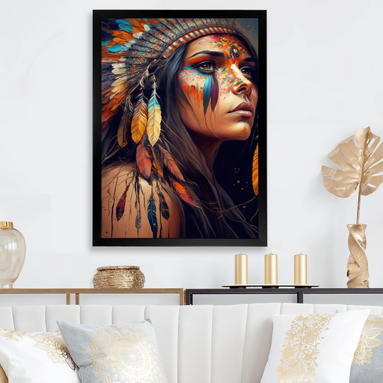 Designart 'Colorful Native American Woman V' Contemporary Glam Framed Art Print