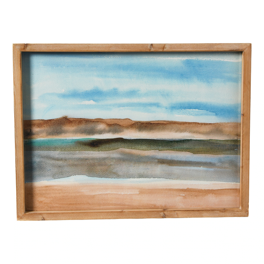 Abstract Watercolor Landscape Print with Rustic Wood Frame - Multi-Color