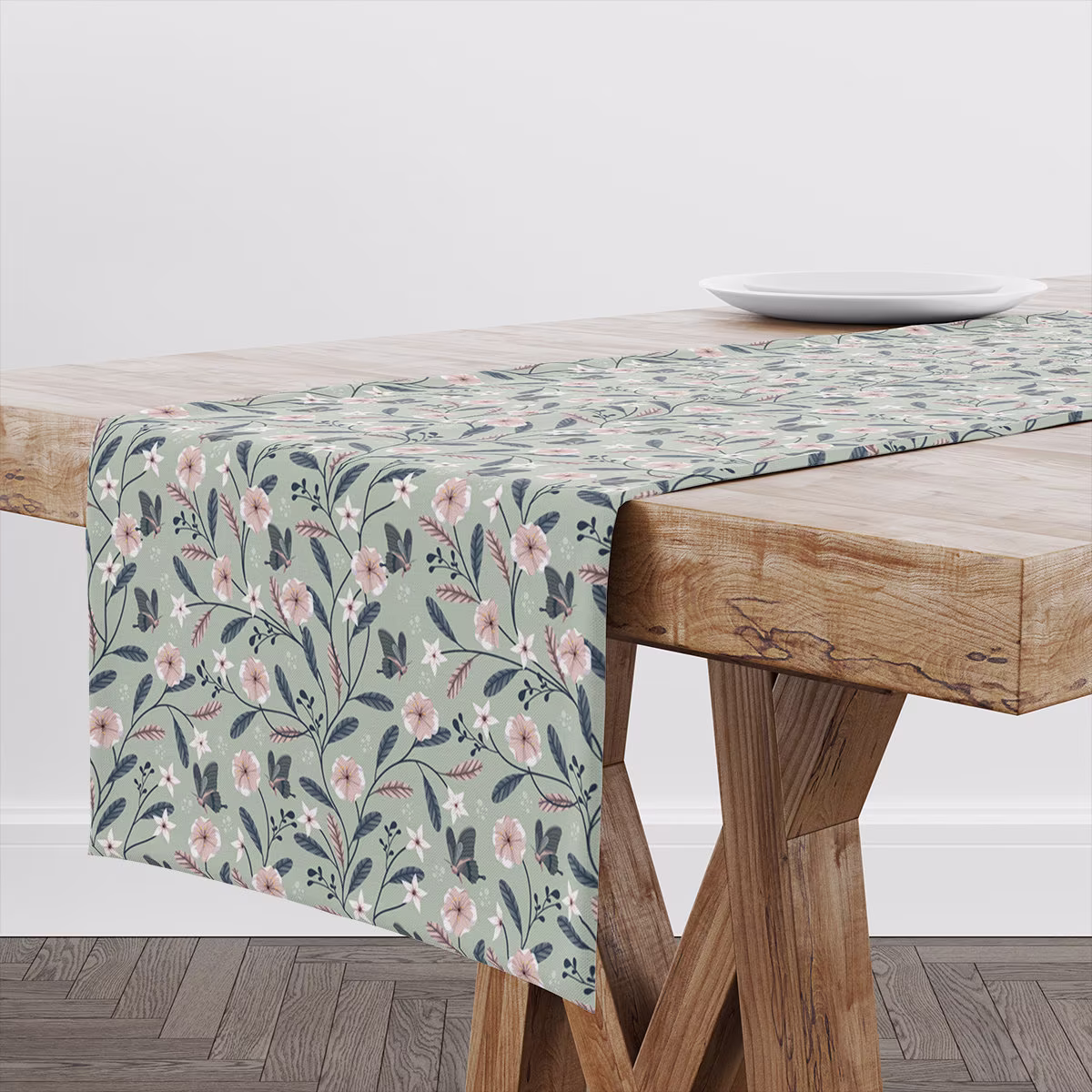 Table Runner Flowers Butterflies | Unique Design Decor High Quality Textile & Print Made in Eu
