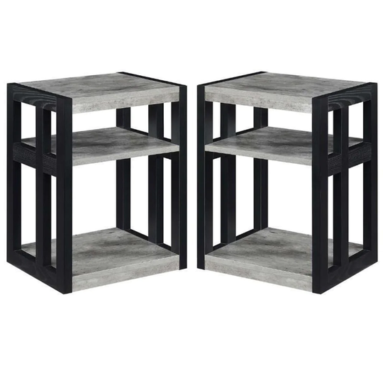 Monterey End Table with Shelves in Gray Wood Finish - Set of 2 - 54 x 84