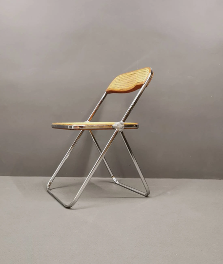Rare Vintage Plia Cane Folding Chair By Giancarlo Piretti For Castelli, Mid Century 1960's, Moma Ny