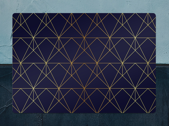 Geometric Golden Chair Mat, Yellow Vinyl Floor Indigo Protective Art Deco Splat Flooring, Gift Idea