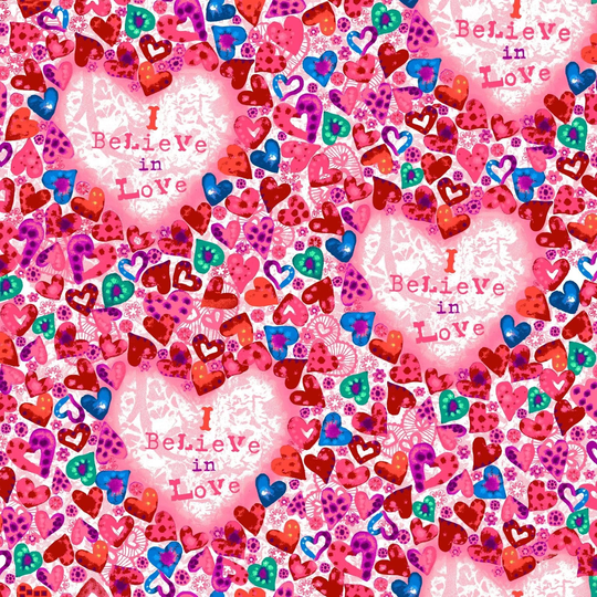 Color My Valentine - # 5456-28 Multi Words With Tossed Small Hearts By Studio E 100% Cotton Woven Fabric By The Yard Choose Your Cut