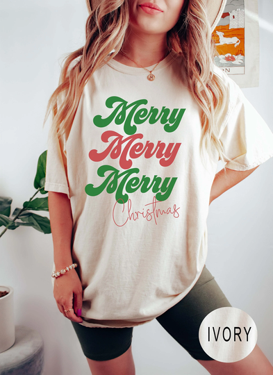 Christmas Comfort Colors Shirt, Merry & Bright Retro Vintage Color Shirt