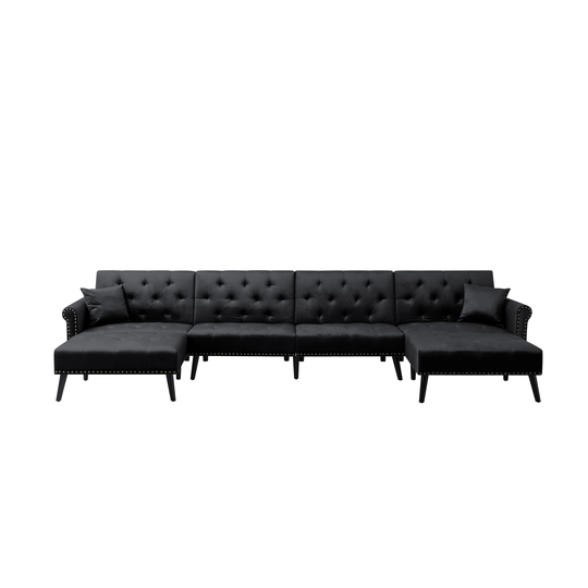 U-shaped Velvet Sectional Sofa, Upholstered Sofa & Chaise Convertible Sofa Bed