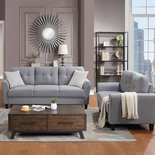 Living Room Sofa Set Linen Upholstered Couch Furniture(2+3 Seat)Grey