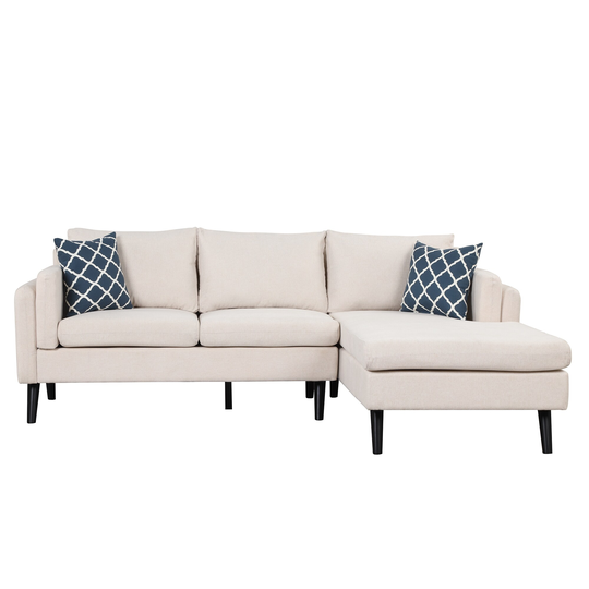 L-shape Sectional Sofa with Chaise Lounge and 2 Pillows, 3-seater Upholstered Couch