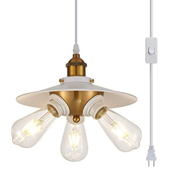 3 light hanging lamp with plug in cord industrial