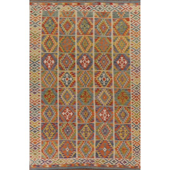 Multi-Color Kilim Area Rug Hand-woven Geometric Wool Carpet - 8'5" x 11'4"