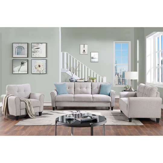 3-piece Living Room Sofa Linen Upholstered Couch Sets with Armchair and Loveseat & 3 People Sofa Furniture for Home or Office