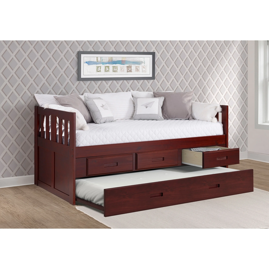 Twin Mission Captains Bed with 3 Drawer Storage & Twin Trundle