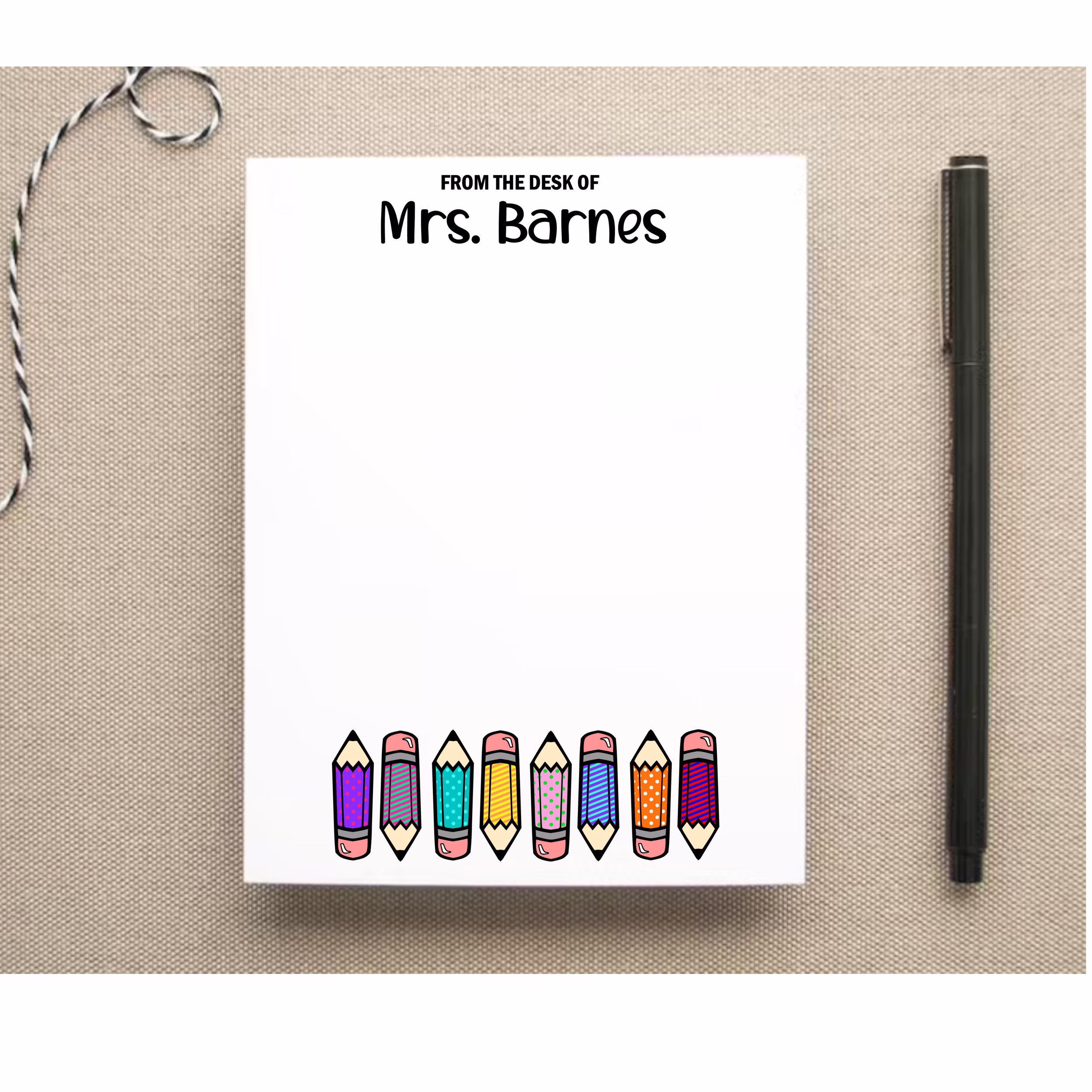 Teacher Personalized Note Pad - Colorful Pencils
