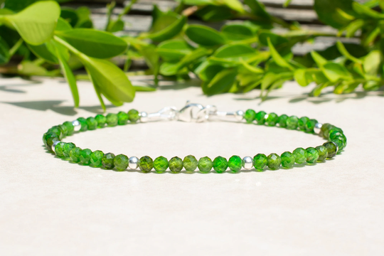 Chrome Diopside Bracelet, Natural Gemstone Beaded Bracelet For Women, Sterling Silver, Dainty Delicate Jewelry, Mothers Day Gift For Her