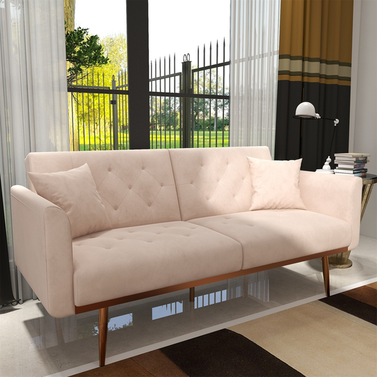 64'' Velvet Sofa Bed Futon Sofa Loveseat with 2 Pillow