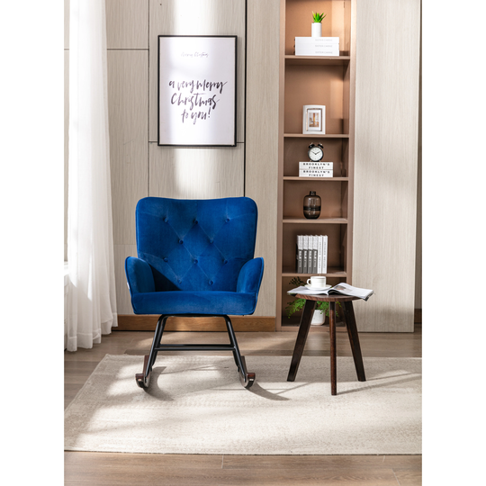 Mid-Century Modern Design Velvet Comfortable Rocking Chair Livingroom Chair with High Backrest and Cozy Armrest