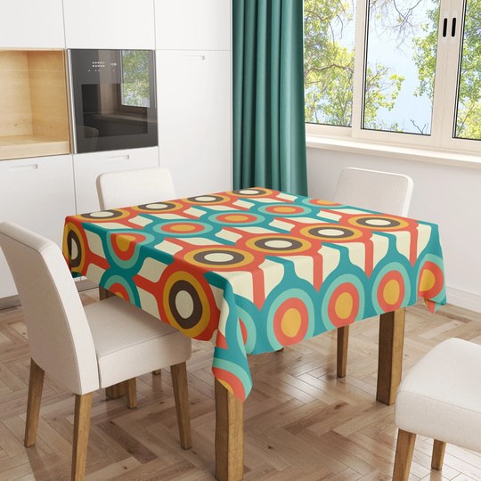 Retro Tablecloth, 70's Table Linens, Wedding Decor, Mid Century Modern, Vintage Home Gift, Dining Linens