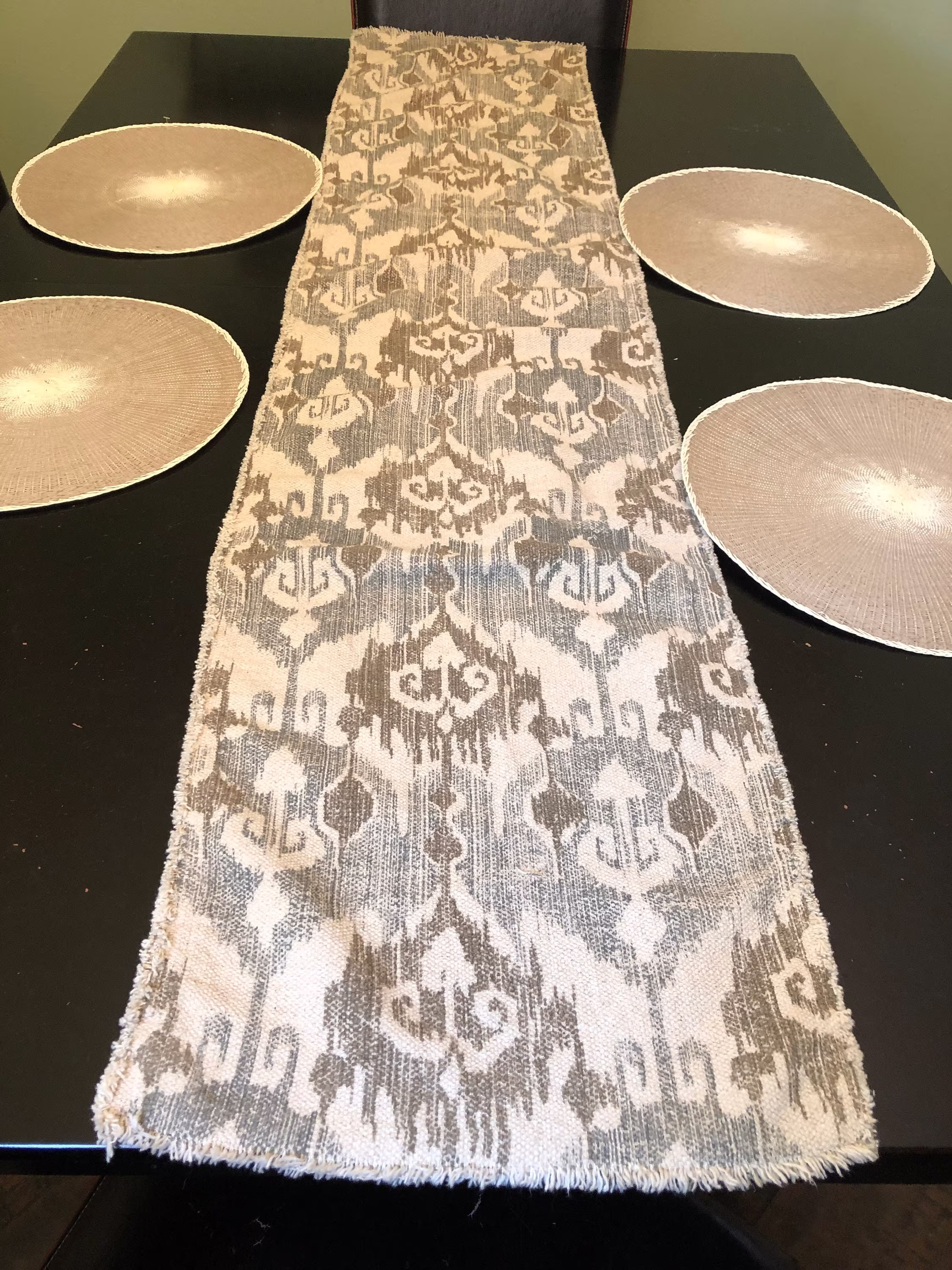 Ikat Table Runner Taupe & Grey Beige 72"x14"