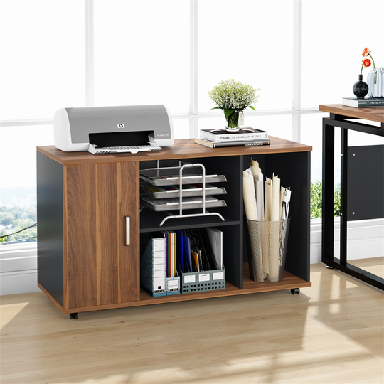 Mobile File Cabinet with Wheels, Doors & Storage Shelves