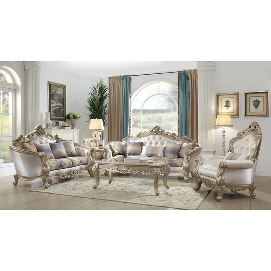 ACME Gorsedd Chair with 1 Pillow in Cream Fabric and Antique White