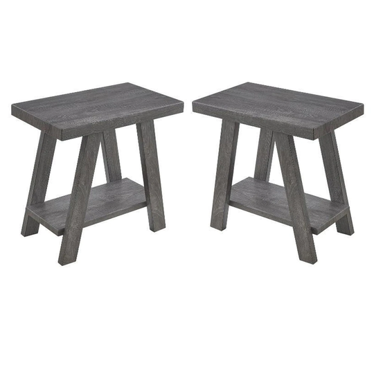 Contemporary Wood End Table with Shelf in Gray - Set of 2 - 54 x 84