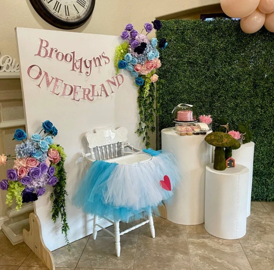 One Derland High Chair Tutu, Girls First Birthday Highchair Banner, Turquoise & White Tulle Tutu Skirt For Smash Cake Party