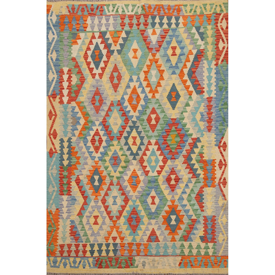Colorful Kilim Geometric Persian Area Rug Flat-Weave Wool Carpet - 5'0"x 6'10"