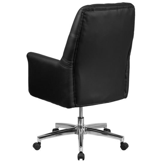 Mid-Back Traditional Tufted Leather Executive Swivel Office Chair with Arms