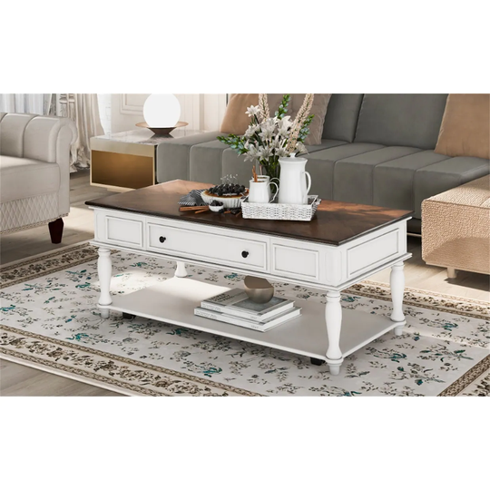 Retro Cocktail Table Movable with Caster Wheels for Livingroom