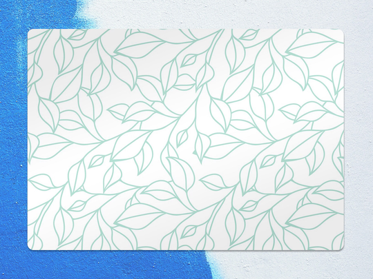Outlined Leaf Chair Mat, Green Vinyl Floor White Protective Botanical Splat Pad, Office Room Rug, Gift Idea