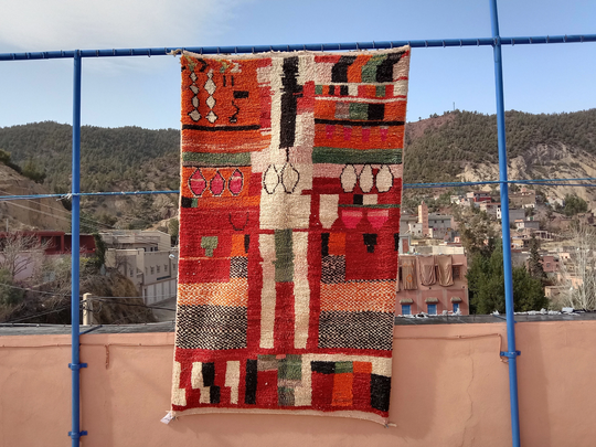 Handmade Colorful Azilal Rug, Berber Moroccan Wool 5x8 Rug Abb21406